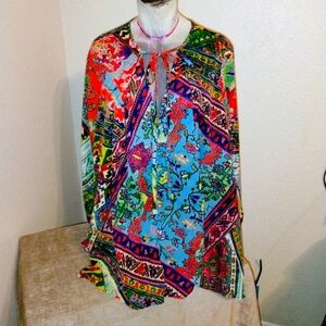 Women's Ivy Jane Mixed Media Print Long Sleeve Colorful Tunic Size L NWOT